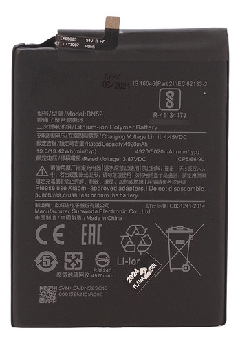 Flex Battreria Foxconn Bn52 Para Xiaomi Note 9s/pro 5020mah