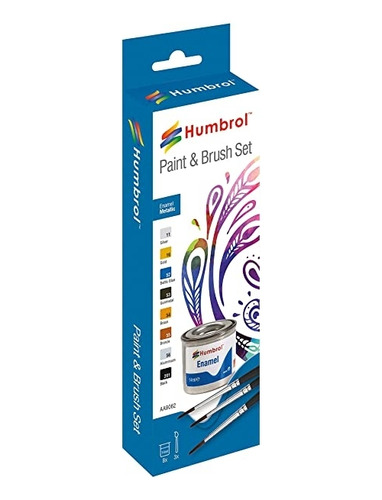 Humbrol Enamel Paint And Brush Metallic Set 8 X 14ml 3 X