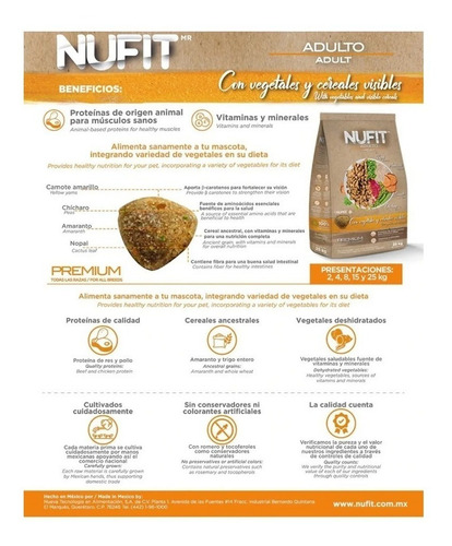 Imagen 5 de 6 de Croqueta Alimento Perro Adulto Premium Nufit By Nupec 2 Kg