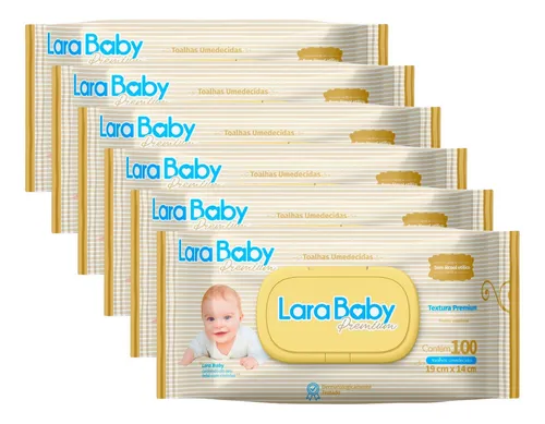 Kit C/06 Toalha Umedecida Lara Baby Premium C/100un