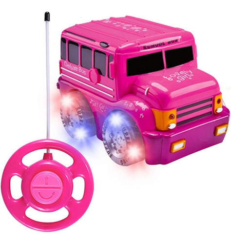 Vehículos A Control Remoto Color Rosa Bus De Escuela