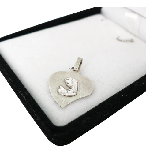 Medalla Dije Corazon Virgen Niña Plata 925 Bautismo Comunion Color Plateado