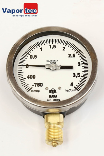 Manovacuômetro Reto 4  (-760cm ) (+4kg) 1/2 Aço Carbon