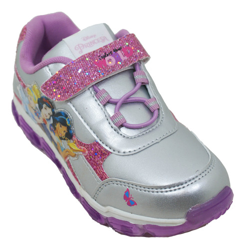 Zapatilla Footy Princesas Con Luz Al Pisar Plata/fucsia Depo