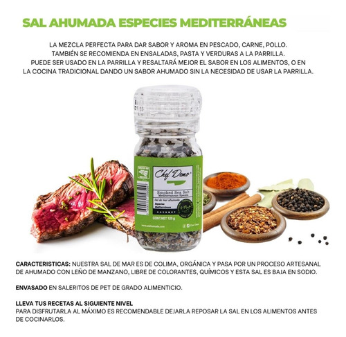 Sal Ahumada Mar Especias Sazonador Molinito Rellenable 120g