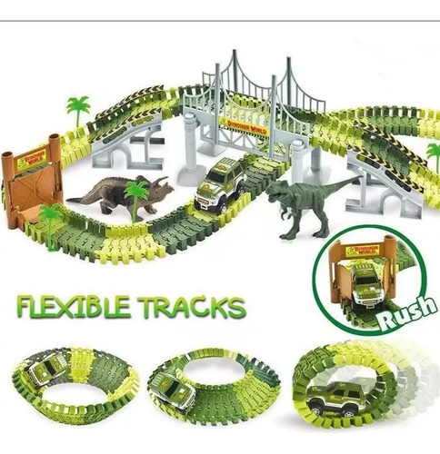 Pista De Autos 142 Piezas, Autopista Flexible Dinosaurio