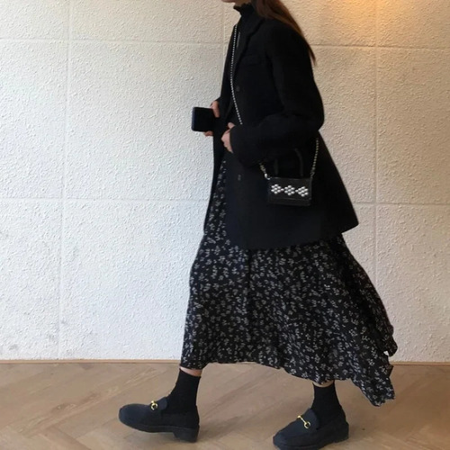 Falda Midi De Gasa De Cintura Alta Con Estampado Floral Para