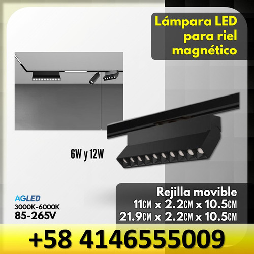 Lamp Led P Riel Magnetico 6w Ng 6k 85-265v Rejilla Movible