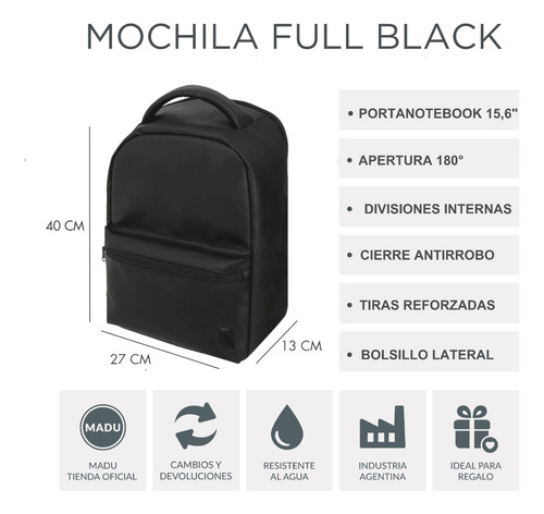Mochila Urbana Porta Notebook 13-14-15,6 Full Black Madu