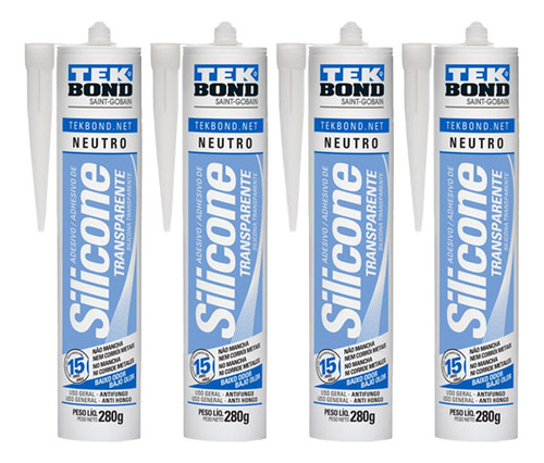 Silicona Neutra Transparente 280 Gr Pack X4 Tek Bond Mm