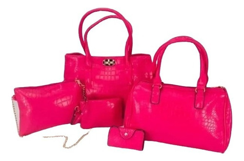 Bolsa Dama Combo Con 5 Pzs Moda Calidad Promocion Color Fucsia