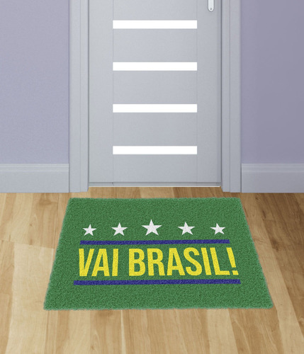Tapete Capacho Decorativo Vai Brasil! Futebol Porta Casa