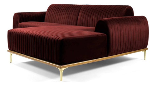 Sofá Com Chaise Esq Euro 245cm Veludo Vinho - Gran Belo