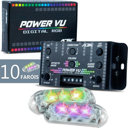 Nova Central Power Vu Ajk Sound + 10 Faróis 6w Colorido Rgb