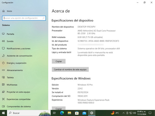 Cpu Acer Aspire Am1100-b1410a 8gb Ram 320gb Hdd (Usado)