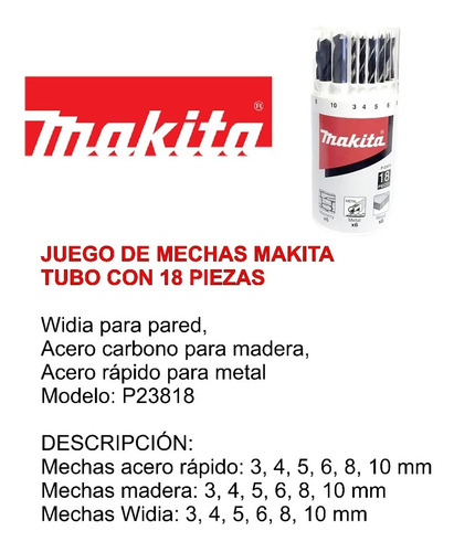 Imagen 2 de 4 de Set Juego Mechas Makita 18 Pzas Para Madera, Pared , Metal