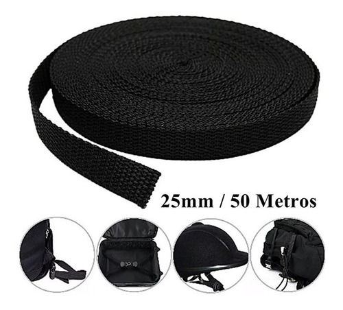 Laço De Fita Cinta 25mm 50 Metros Preta Ultra Promoção