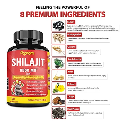 Cápsulas De Extracto Orgánico De Shilajit 6550 Mg Con Ashwag