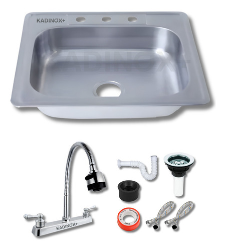 Tarja Fregadero Tipo Bar Acero Inox 64x59 Cm Con Kit Flexibl