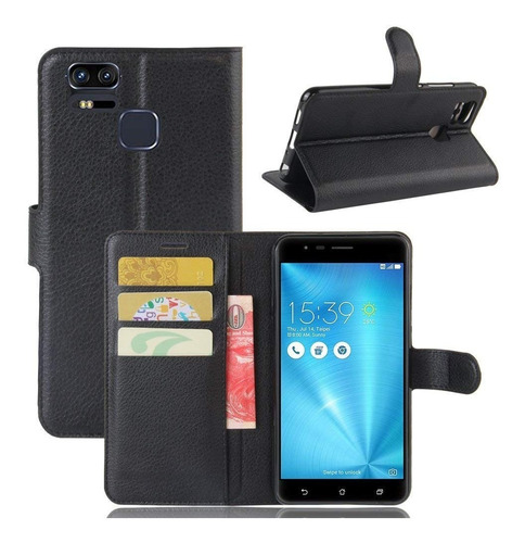 Capa Capinha Carteira Flip Wallet Zenfone 3 Zoom S Ze553kl Cor Preto