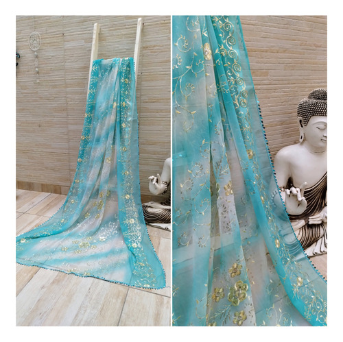 Dupatta Gasa De India. 2.10 X 0,90 Mts Importado Artesanal