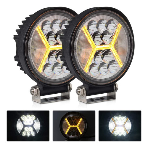 Barra De Luces Led Redondas Con Luz Drl Ámbar 2 Unidades 117