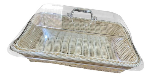 Cesta De Pan Tejida Con Tapa, Soporte 35cmx25cmx15cm Beige