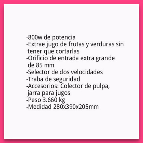 Atma Ex8245n Extractor De Jugos Frutas Y Verduras 800w