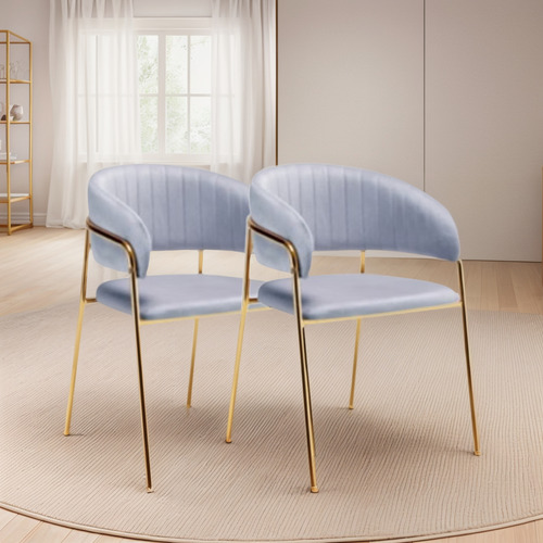 Silla Sitial Living Dorado Y Terciopelo Elegante Glam 2unds Asiento Gris
