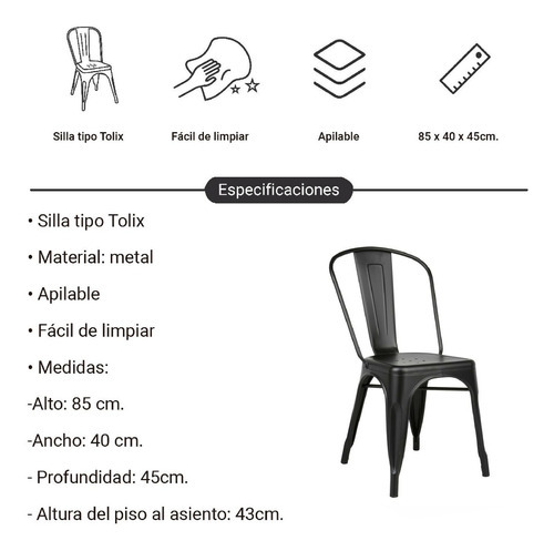 Silla Metalica Moderna Estilo Industrial Tipo Tolix Color Negro Color Del Asiento Negro