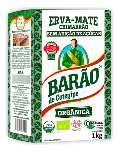Erva Mate Sem Açúcar Pacote 1kg Orgânica