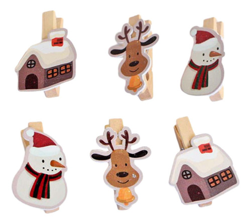 4 X 6 Piezas Clips De Madera Navideños Clips Lindos Para