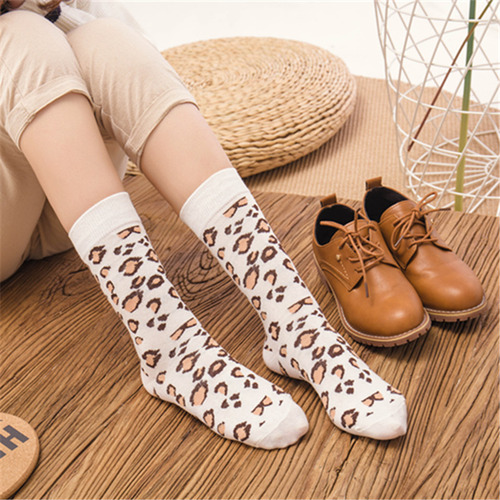 Medias De Tubo Medio Con Estampado De Leopardo, Calcetines D