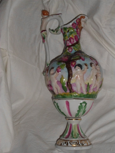 127- Jarra Anfora Jofaina Porcelana Capodimonte Italia 31 Cm