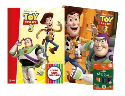 Livro Kit Diversão Disney Colorir + Lápis De Cor Toy Story 3