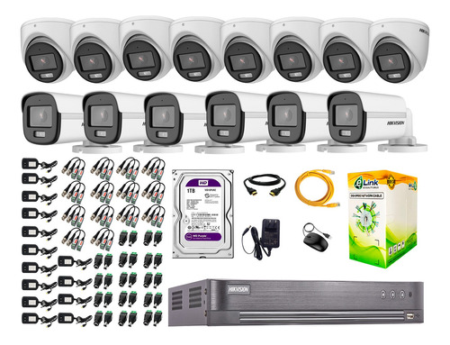 Cámaras Seguridad Kit 14 Hikvision 5mp Colorvu Noche + 1tb