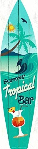 Cartel Decorativo Tabla Surf Tropical