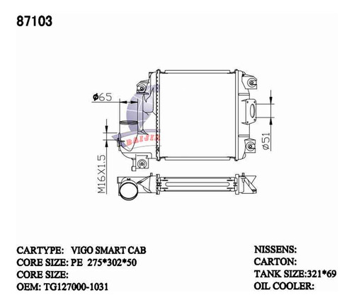 Intercooler Toyota: Hilux Vigo Champ (275 X 302 X 50) Tg1270