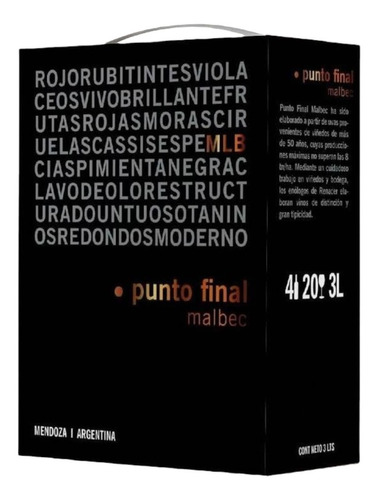 Bag In Box Punto Final Malbec 3 Litros Bodega Renacer