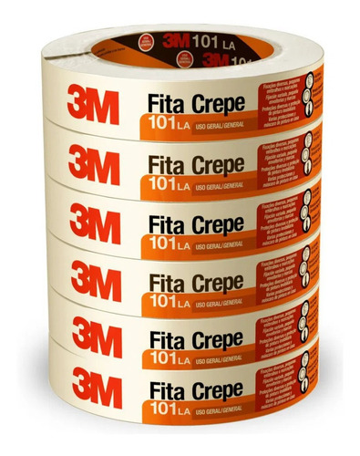 6 Rolos Fita Crepe 3m 101la 18mmx50m Nova Fórmula 