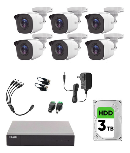 Hilook Kit de Camaras de Seguridad Exterior Metalicas Modelo HL24LQ-PLUS6-SC+3TB Video Vigilancia 2MP + 3TB Disco Duro TurboHD 1080p CCTV 6 Cámaras Bala