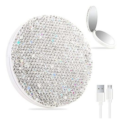 Espejo Compacto Y De Viaj Led Lighted Compact Mirror, Portab