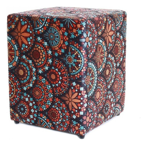 Puff Quadrado 45cm Decorativo Estampado Vermelho Arabesco