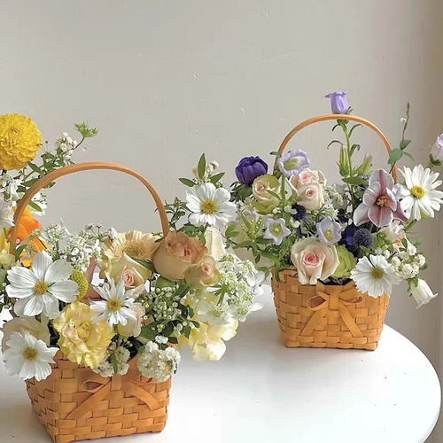 Zl Cesta Portátil Tejida A Mano Con Lazo De Flores, Regalo