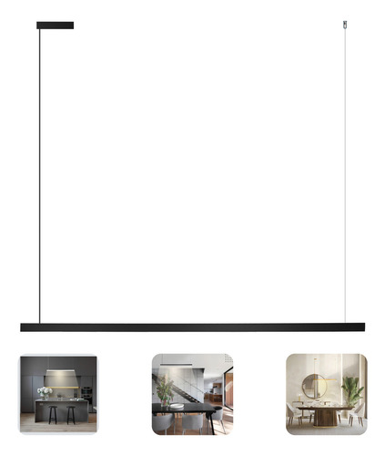 Lustre Pendente De Led Linear 15w 3000k Perfil Ultrafino 1m Estrutura Preto