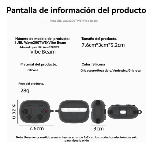 USDILU Funda Case Para Jbl Vibe Beam / Wave 200tws Uso Rudo Protector + Limpiador Juegos Carcasa Diseño Con Llavero Color Gris Oscuro