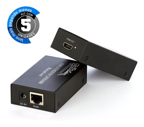 Extensor Hdmi 60 Metros Cat-6 - 3d 1080p - Kit Com 5