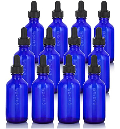 Bote Cuentagotas Vidrio Azul 60 Ml (12 Und) + Embudo