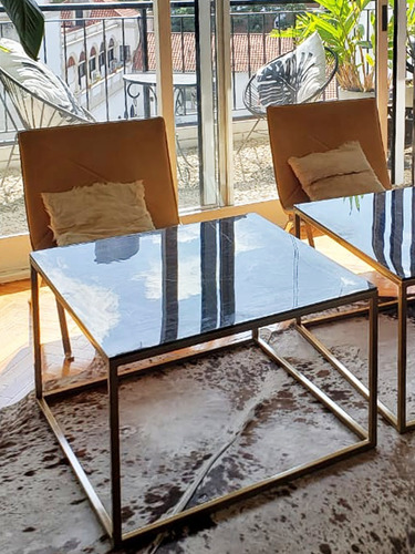 Mesa Ratona Simil Marmol Con Est. Hierro Estilo Minimalista