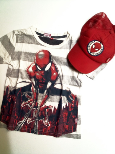 Aurojul  Remera Y Gorra Con Visera Hombre Araña-marvel